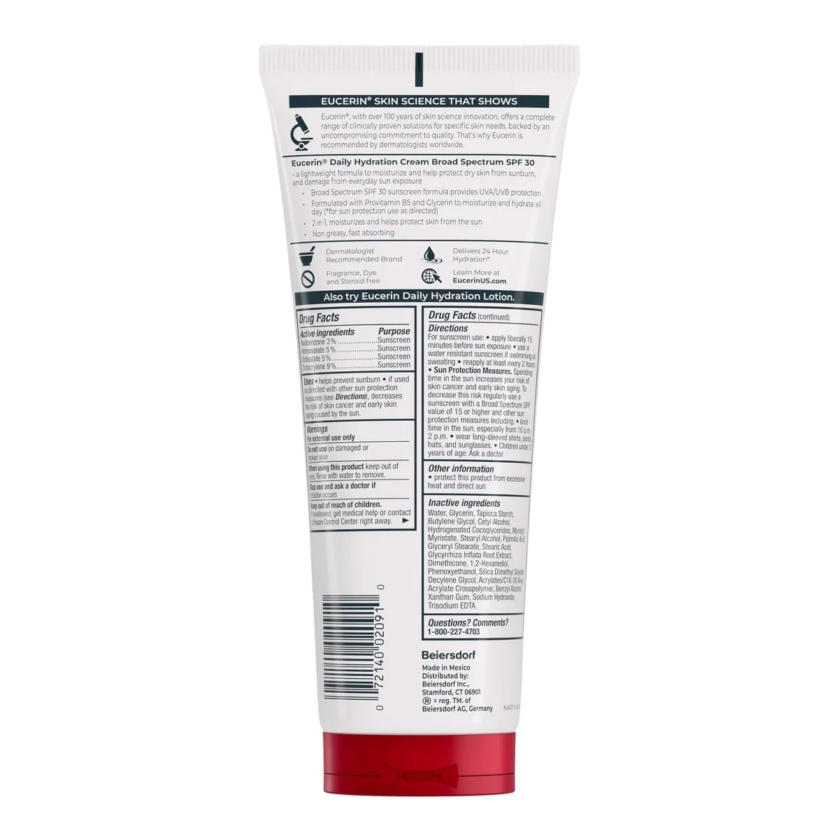 Eucerin Daily Hydration Broad Spectrum SPF 30 Sunscreen Body Cream for Dry Skin Unscented - 8oz