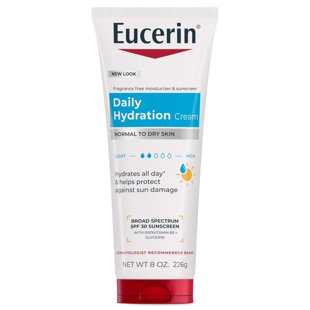 Eucerin Daily Hydration Broad Spectrum SPF 30 Sunscreen Body Cream for Dry Skin Unscented - 8oz